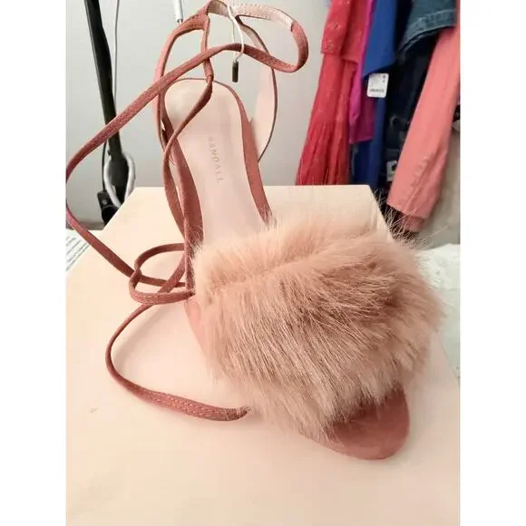 Loeffler Randall Nicolette Faux Fur-trim Suede Block-heel Sandals in Dusty Rose